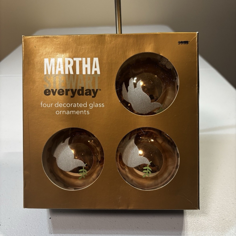 Martha Stewart White Glitter Peace Dove Gold Glass Ornament Box Of Four